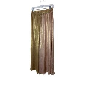 Jen's Pirate Booty Pants Womens Large Gold Pink‎ Satin Wide Leg Pull On Metallic